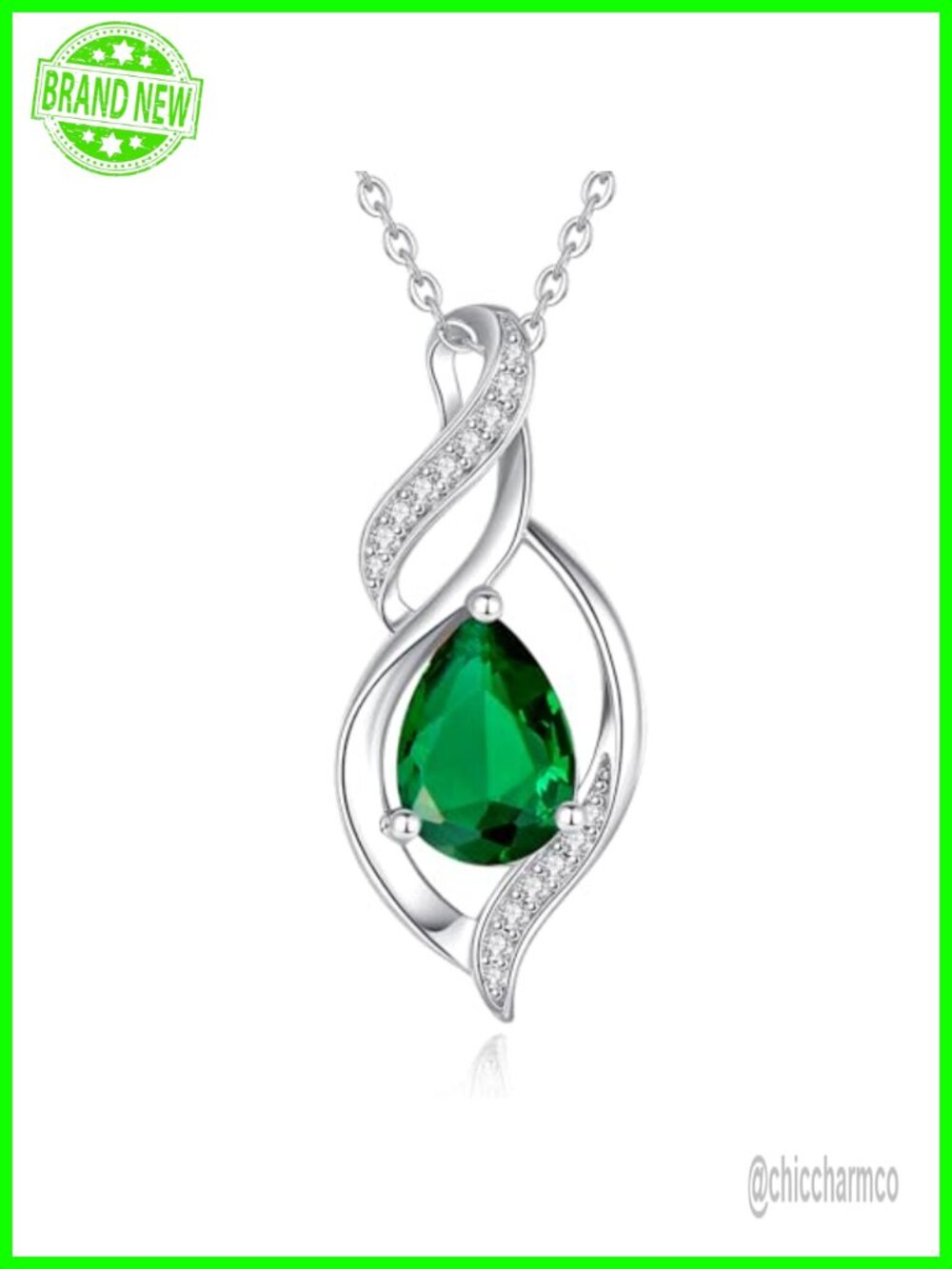 Created Emerald Teardrop Pendant Necklace 925 Sterling Silver Women Gift